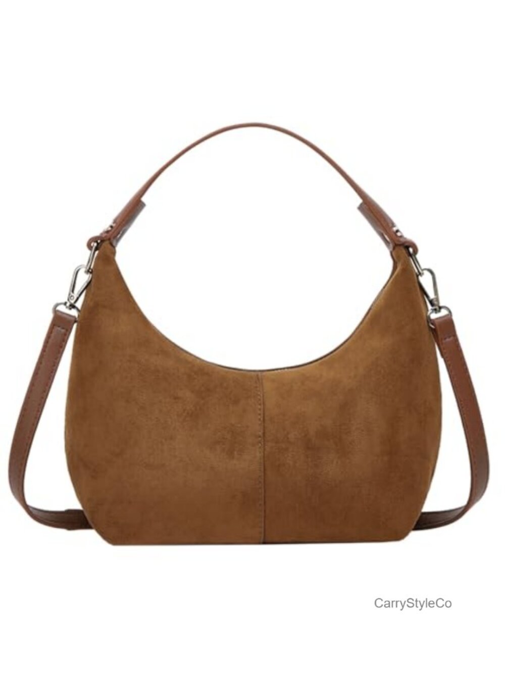 Retro Suede Crescent Hobo Shoulder Bag Slouchy Tote Handbag for Work Fall